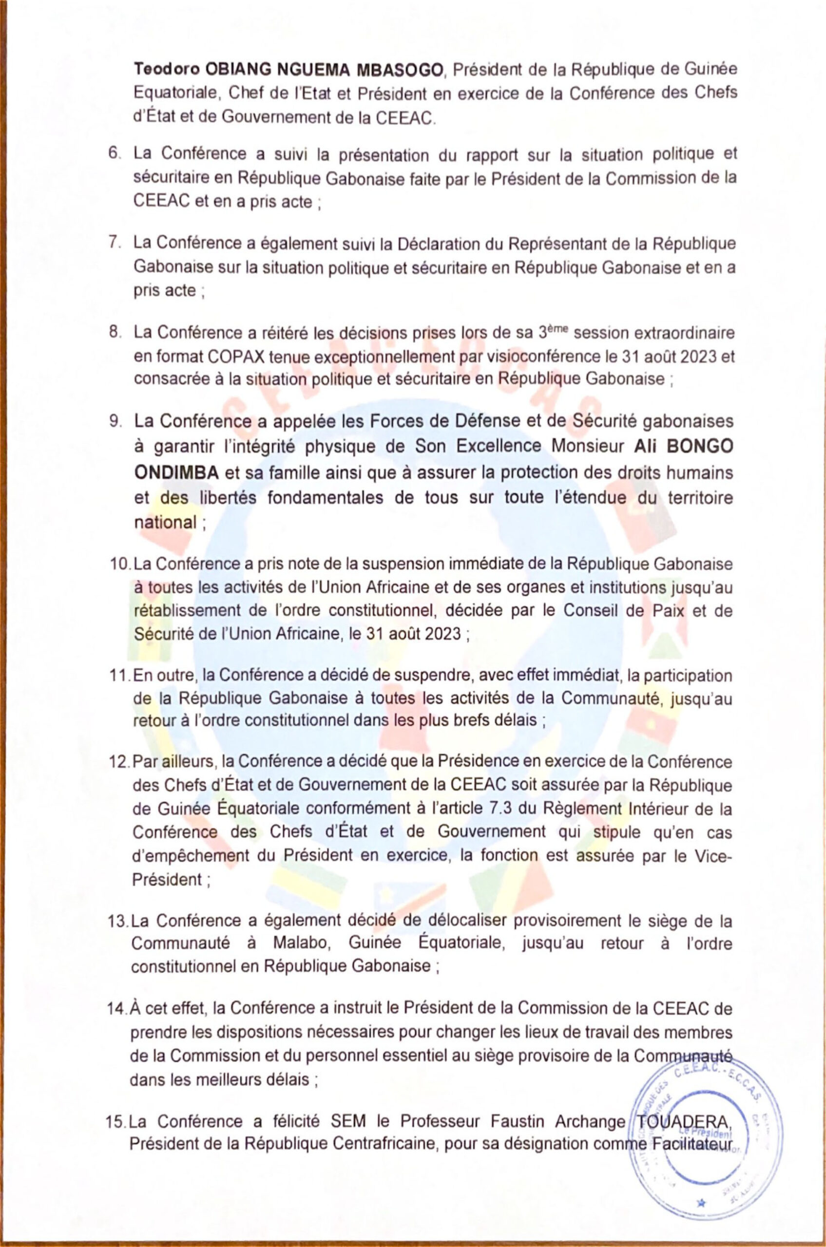 Communiqué Final de la 4e Session Extraordinaire de la Conférence des Chefs d’Etat et de Gouvernement de la CEEAC — 3