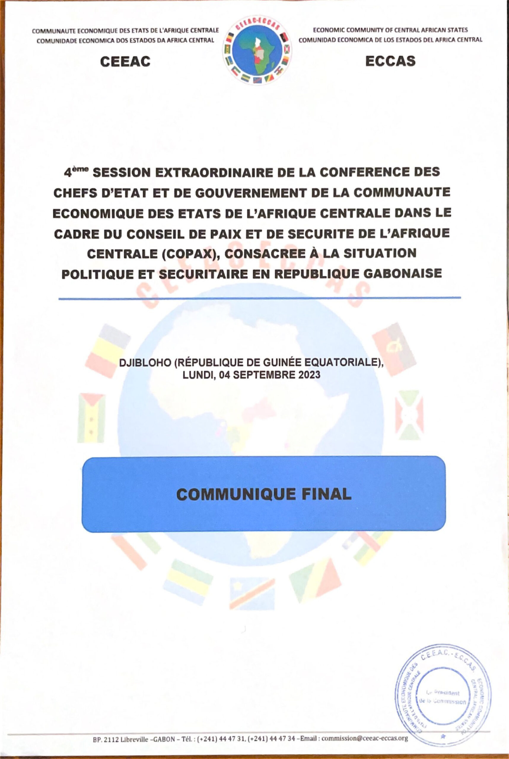 Communiqué Final de la 4e Session Extraordinaire de la Conférence des Chefs d’Etat et de Gouvernement de la CEEAC — 5